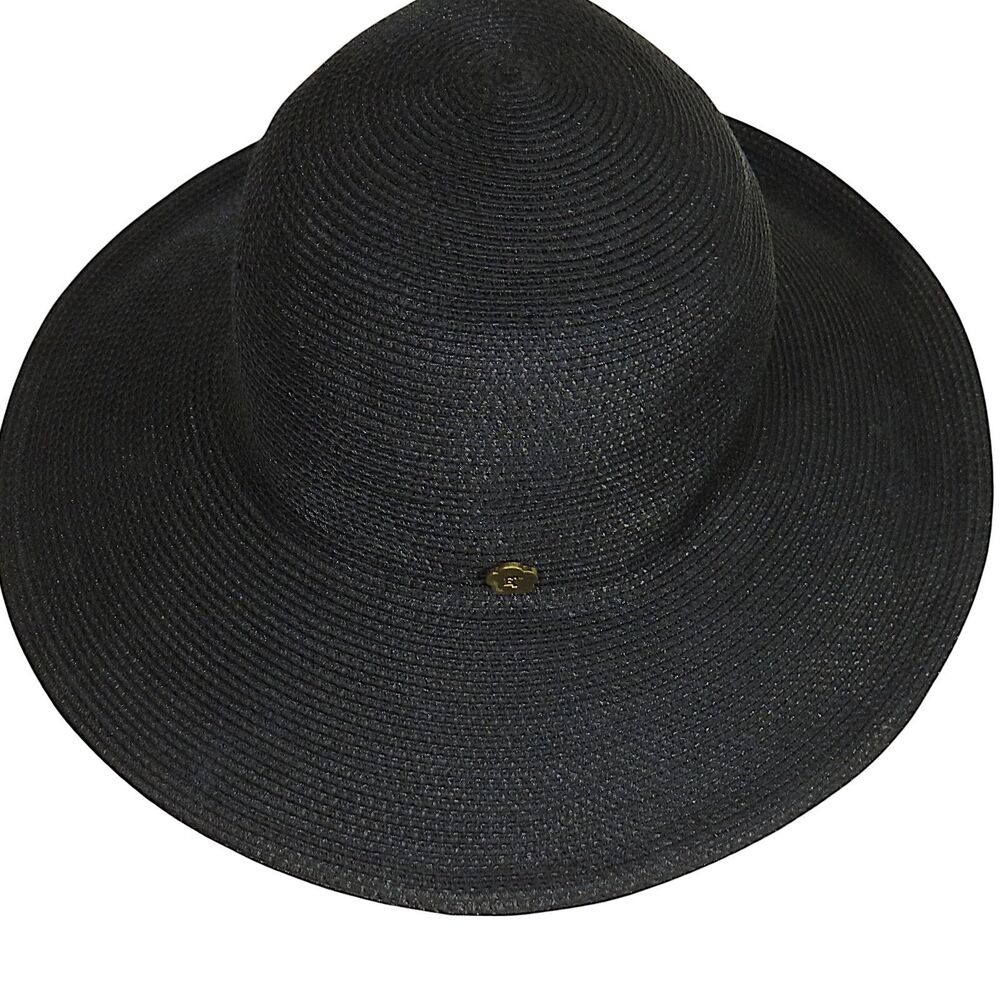 Eric Javits Black Wide Brim Floppy Straw Sun Hat $285